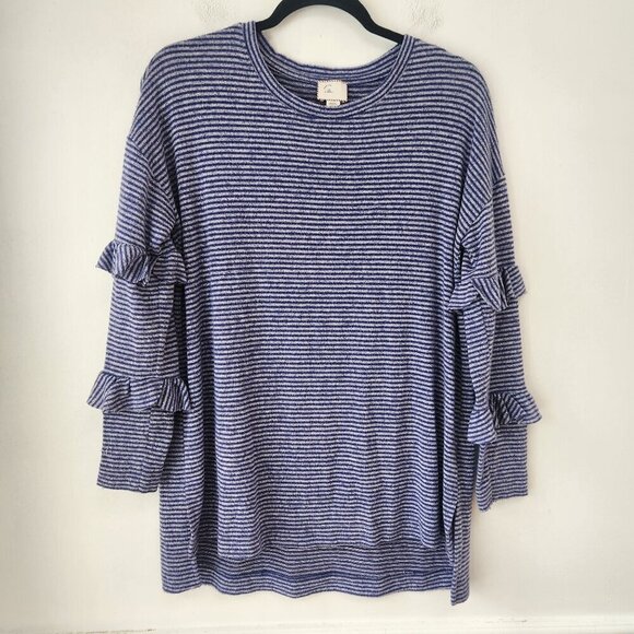 Anthropologie Postmark Blue Striped Lightweight Knit Long Sleep Top Sweater XS - Picture 1 of 7